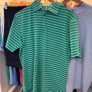 Peter Millar Green and White Striped Polo Shirt